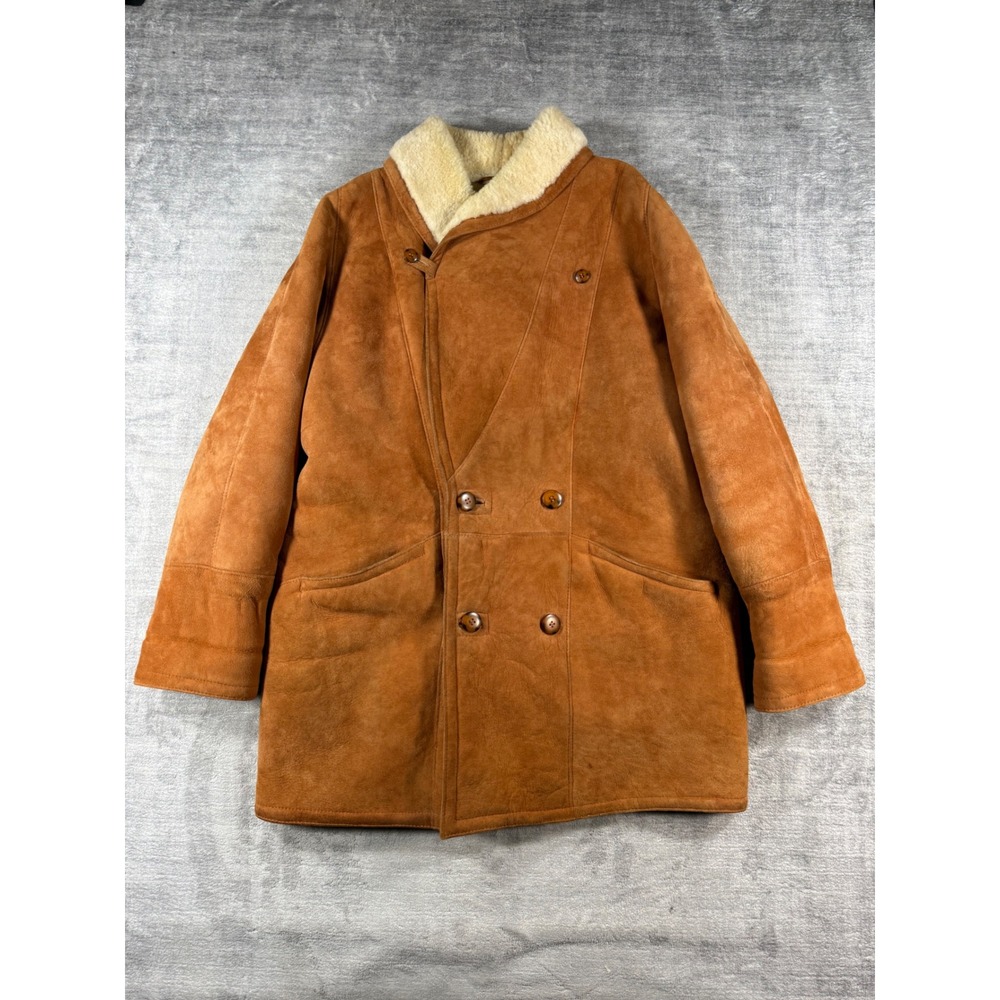 VTG Hide Society Jacket Women 14 Tan Shearling Sheepskin Dbl Breasted Penny Lane
